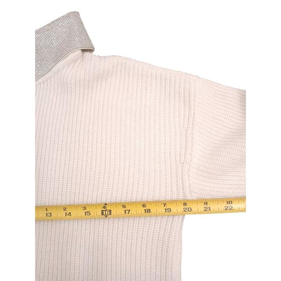 New Inc International Concepts SHIMMER Sweater L WHITE Shiny Silver COLLAR $100 - Picture 14 of 16